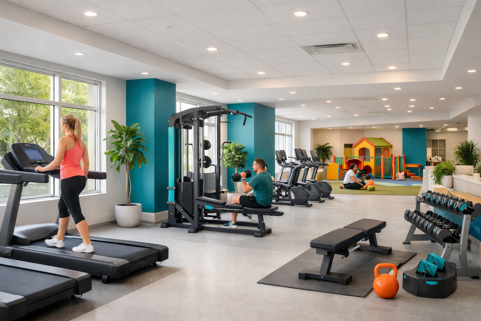 FitAile spor salonunun aydinlik ve modern ic mekani